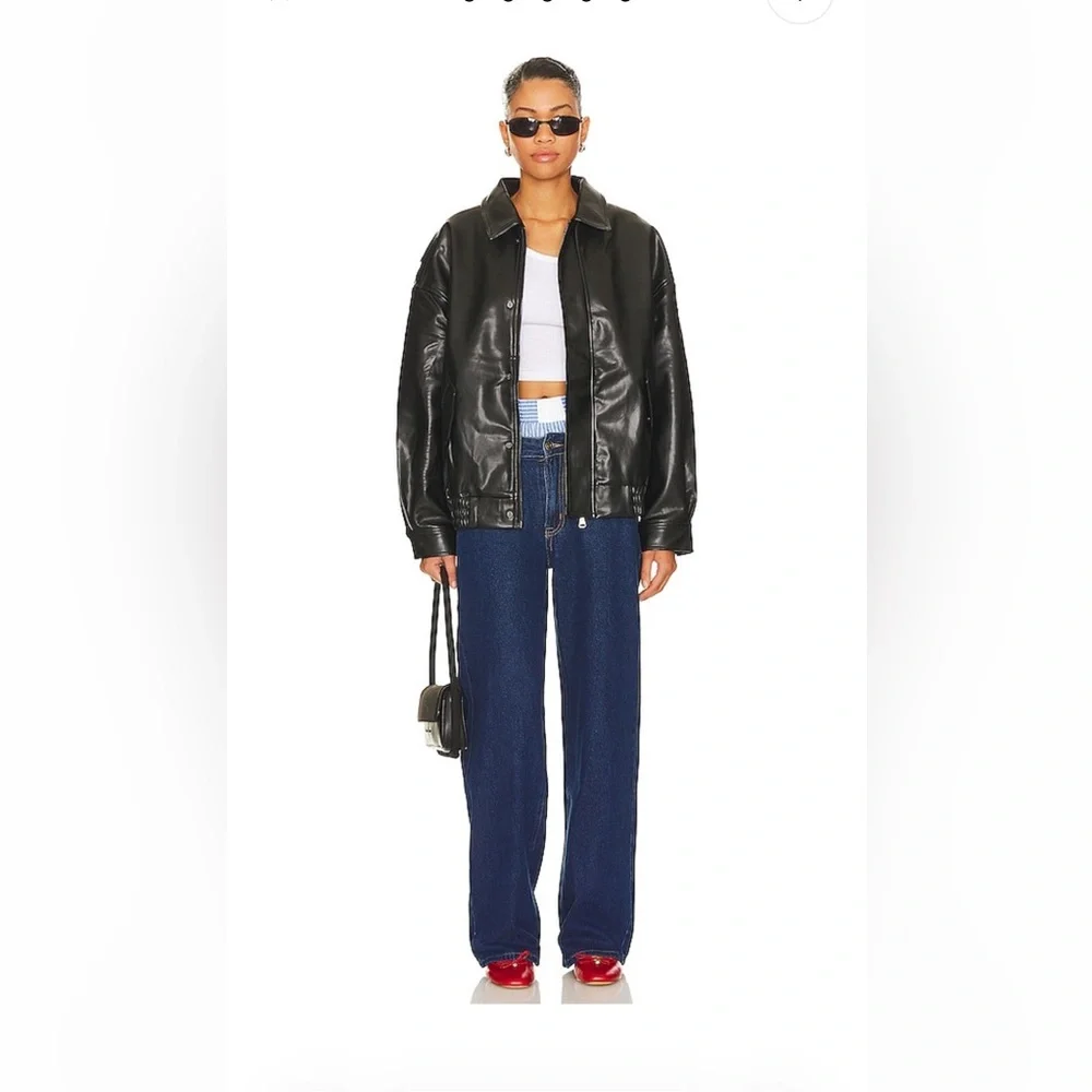 New Lioness Black Leather Bomber Jacket - Picture 5 of 7